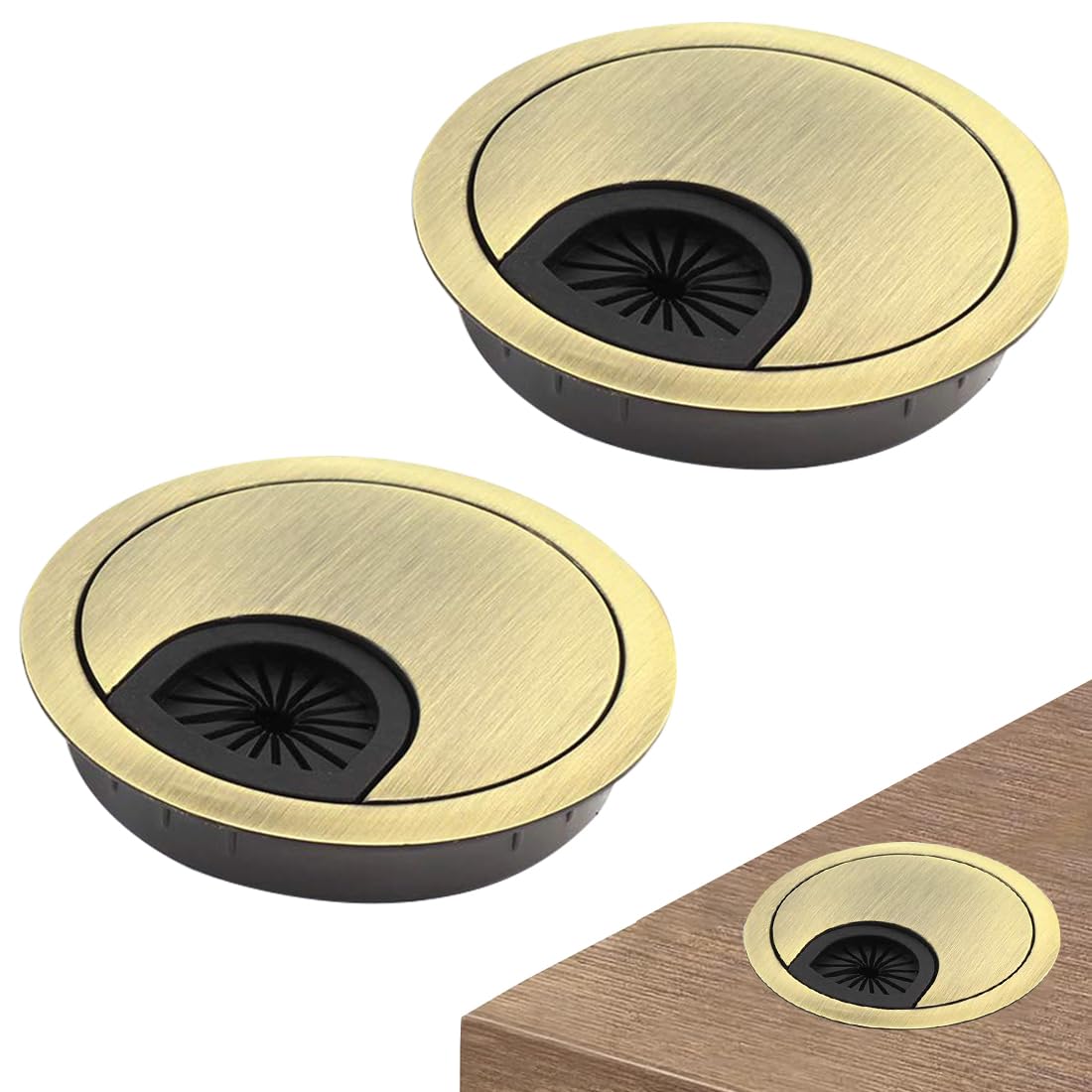 2 Pcs 60mm Desk Cable Grommets, 60mm Bronze Desk Grommet, Zinc Alloy Desktop Cable Hole