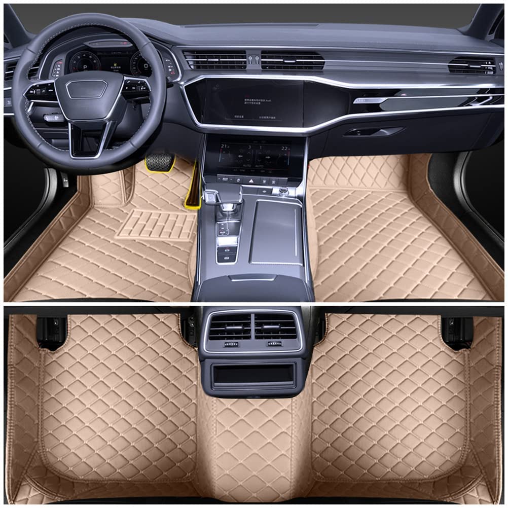 Car Floor Mats Set for Durango 2016-2019, Pu Leather Foot Mats Diamond Shaped Floor Carpet All Weather Floor Liners (Beige)