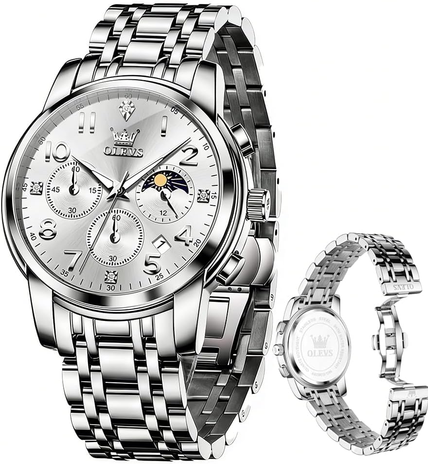 OLEVS Watches for Men Luxury Analog Waterproof Stainless Steel Casual Big Face Chronograph Classic Fashion Roman Numeral Quartz Date Men's Wrist Watches Reloj para Hombre