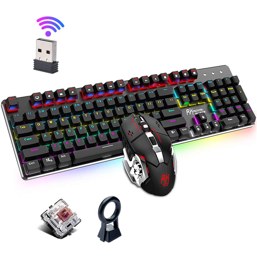 Wireless Gaming Keyboard Mouse Combo, Lychee Mechanical 104 Keys with RGB Backlit (Brown Switch)