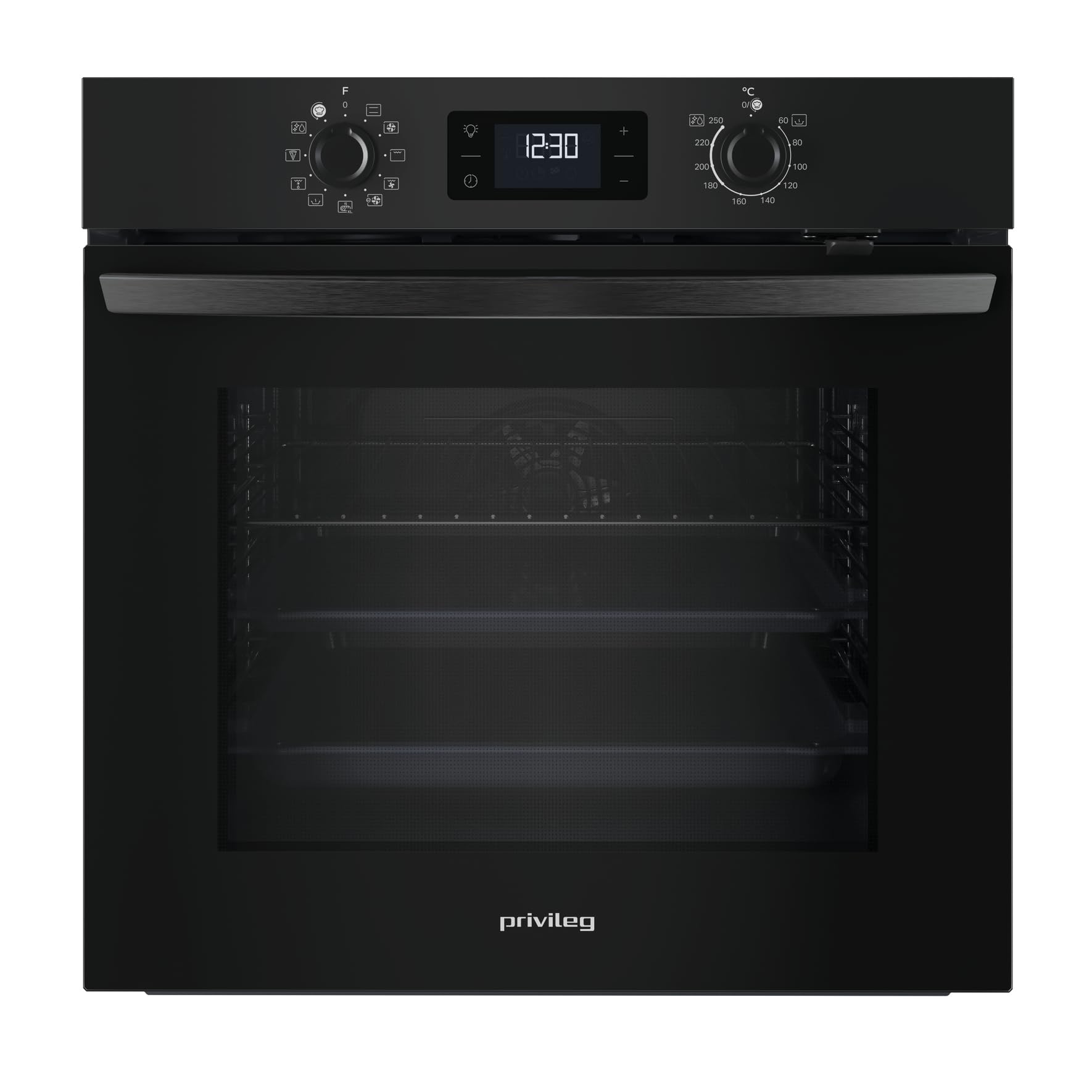 Privileg PBA285HR0K Einbaubackofen, A plus, 71 Liter, Hydrolyse-Reinigungsfunktion, Heißluftbackofen mit 11 Funktionen, Turn und Go, Black Glass