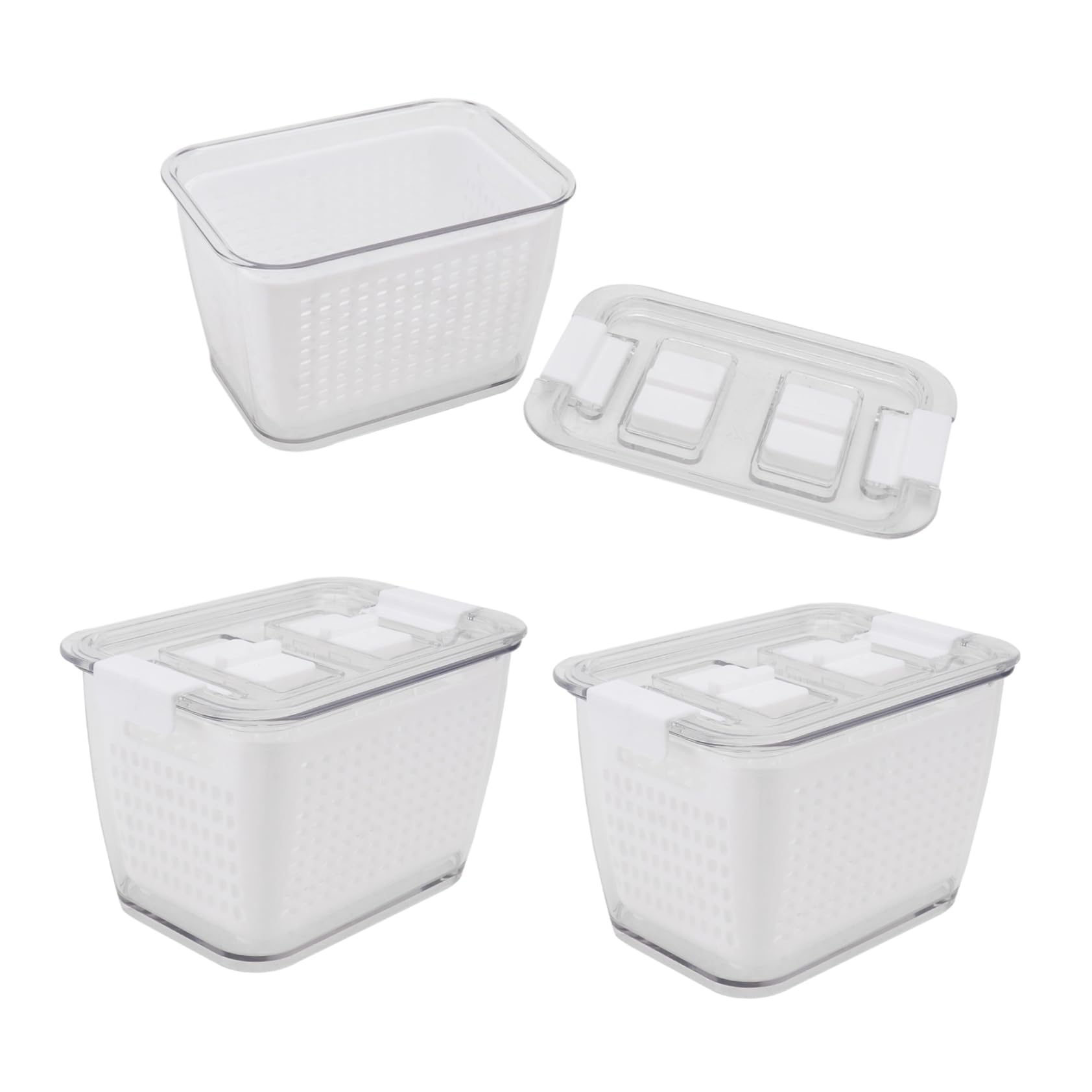 3 piezas Cajas de Almacenamiento de Alimentos para Frigorífico Diseño de Drenaje para Color para Organizar y Conservar Alimentos