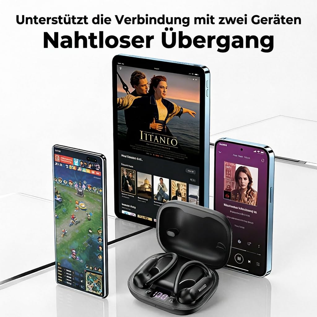 MINISO MS219 Kopfhörer Sport 2026 Neueste, Ohrhörer Bluetooth 6.0 mit Ohrbügel, In Ear Kopfhörer Bluetooth Sport, 48h Akkulaufzeit mit 10-Min-Schnellladung, IPX5 Wasserdicht für Laufen Fitness Arbeit