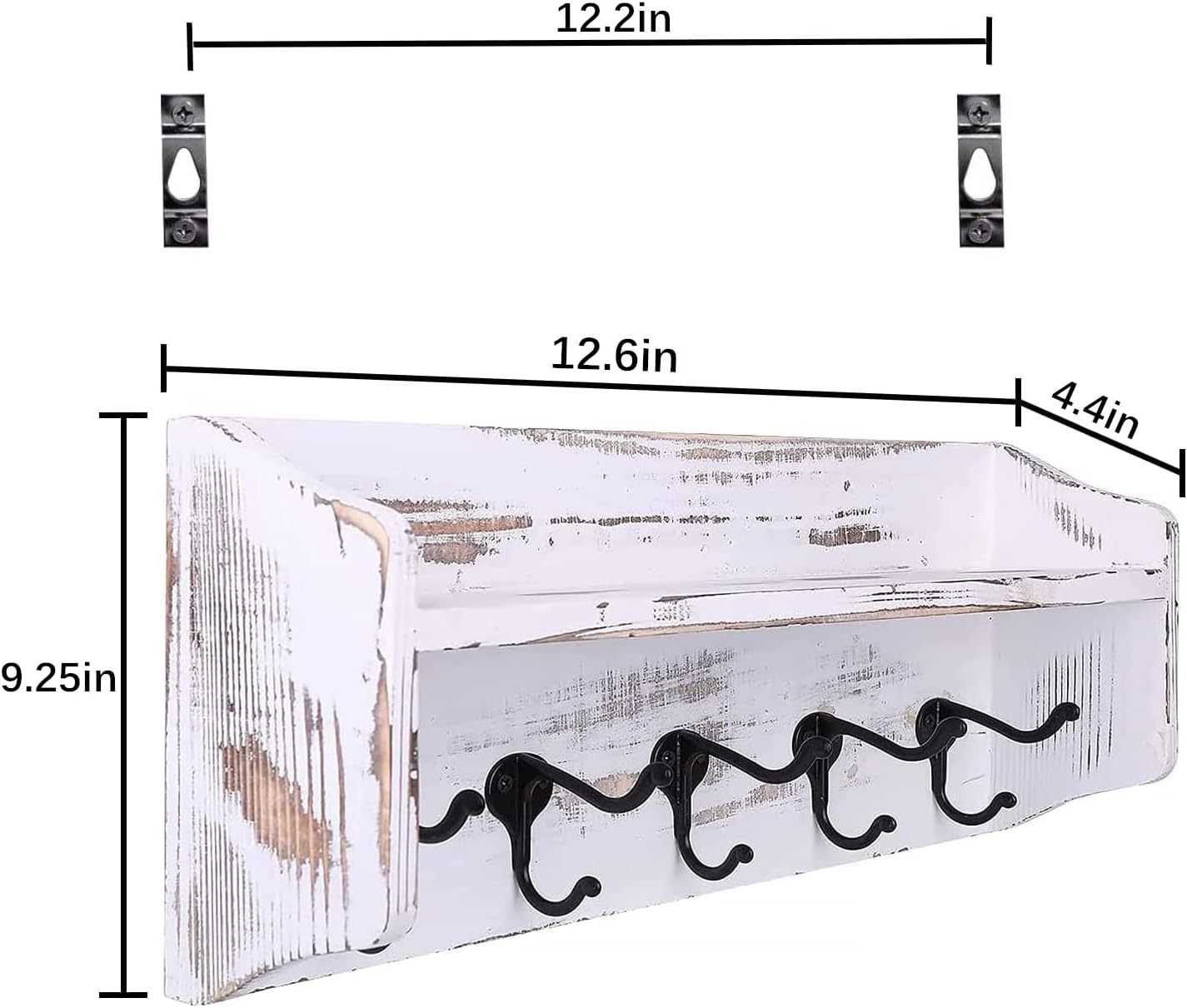 BIGLUFU Coat Hooks with Shelf Wall Mounted, Rustic Entryway Shelf with 5 Double Hooks, Farmhouse Coat Rack and Upper Shelf for Storage, Perfect for Your Entryway, Kitchen, Bathroom (White)