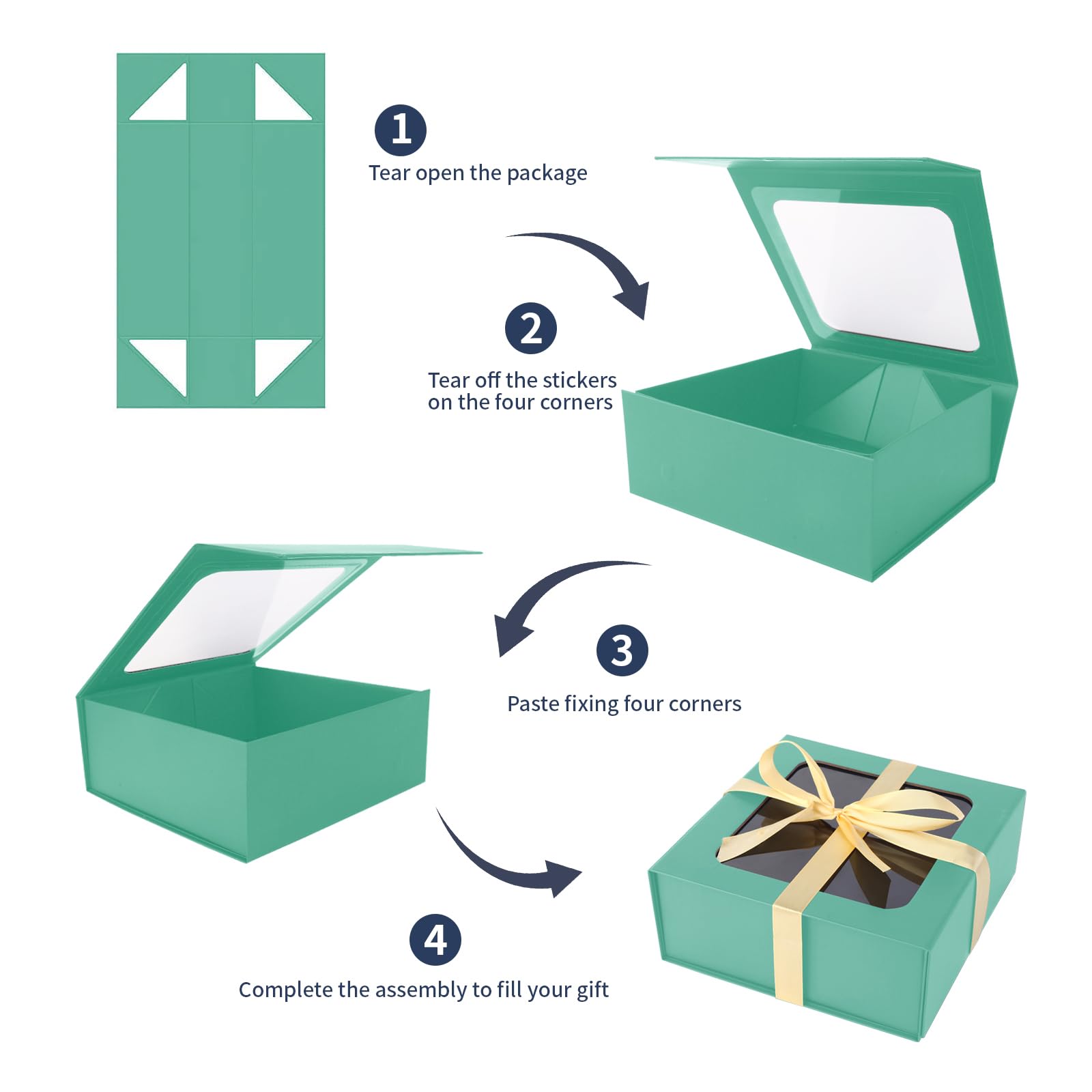 Hellgrüne Geschenkboxen mit Fenster, 19,1 x 19,1 x 7,9 cm, Brautjungfernboxen zum Verschenken, Geburtstagsgeschenkboxen mit Magnetverschluss, Deckel für Geschenke, niedliche Boxen, luxuriös für