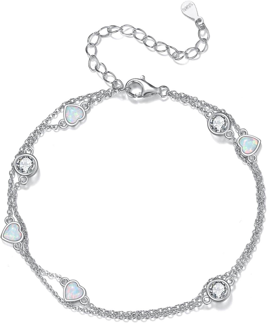 LUHE Opal Heart Bracelet for Women Sterling Silver Heart Bracelet Opal jewelry Gifts for Women