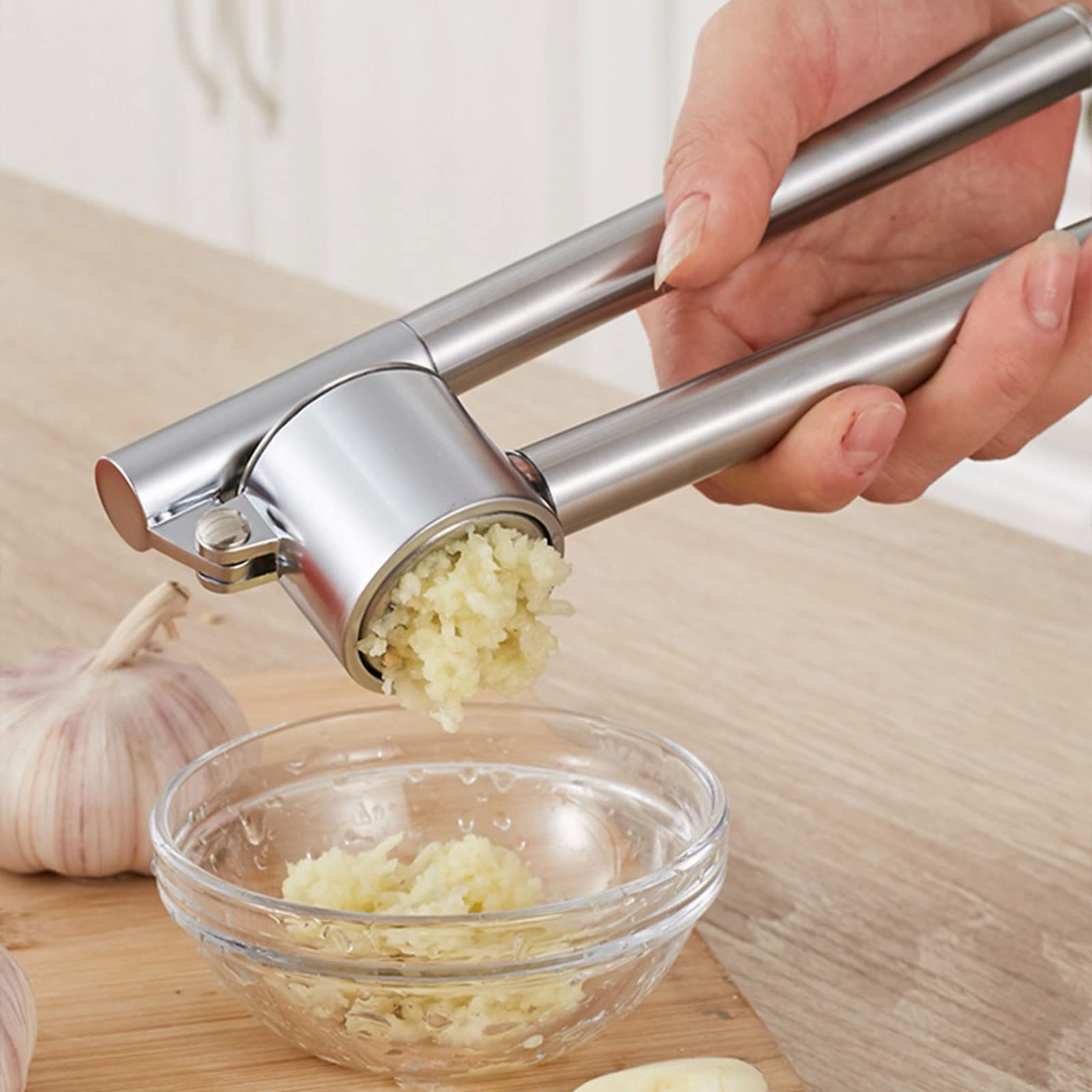 Knoblauchzerkleinerer, Knoblauchpresse, Zerkleinerer, Edelstahlpresse, robust, leicht zu drücken und zu reinigen, Kartoffelstampfer, Küchenhelfer