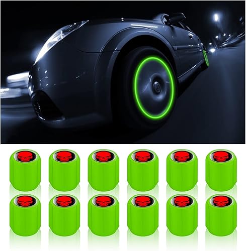 Miniatura 73 de 12 tapones fluorescentes para válvulas de neumáticos de automóvil, cubierta de válvula de rueda de ABS resistente a la corrosión, tapa iluminada