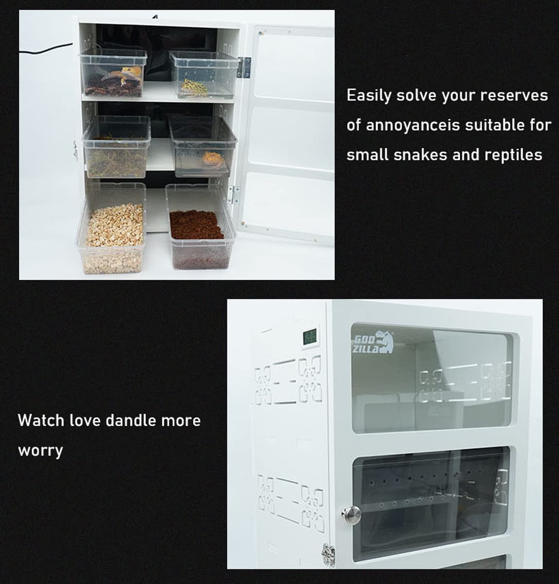 Cassettiera per allevamento di rettili a 3 livelli: terrario impilabile e ventilato per diverse specie (serpente, scorpione, tartaruga, ragno) - Habitat trasparente in PVC/plastica, nero, tappetino