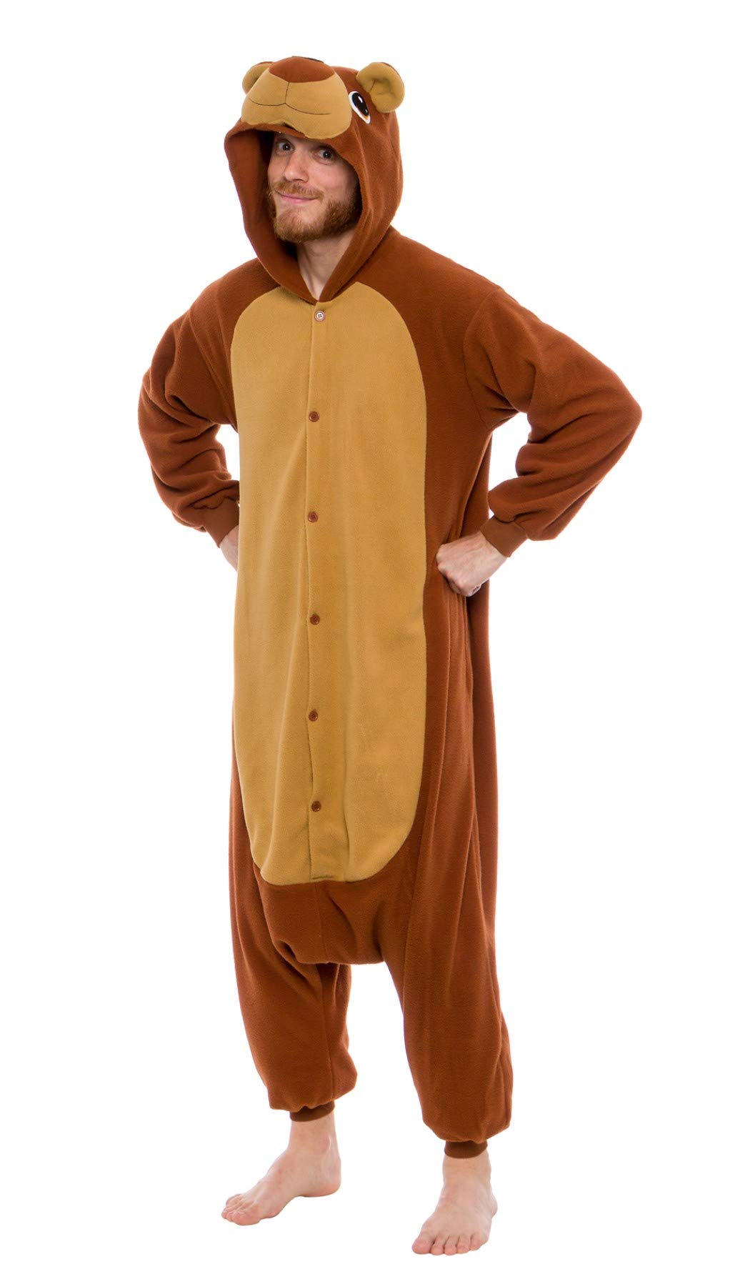 Silver Lilly Unisex Adult Pajamas - Plush One Piece Cosplay Brown Teddy Bear Animal Costume