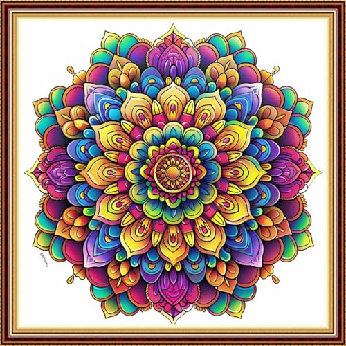Image of Fanxvivy Stamped Counted Cross Stitch Kits for Adults Printed Cross-Stitch Patterns 11CT Stamped or Counted Cross Stitching Embroidery Kit Needlepoint Kits-Colorful Mandala 18x18 inch