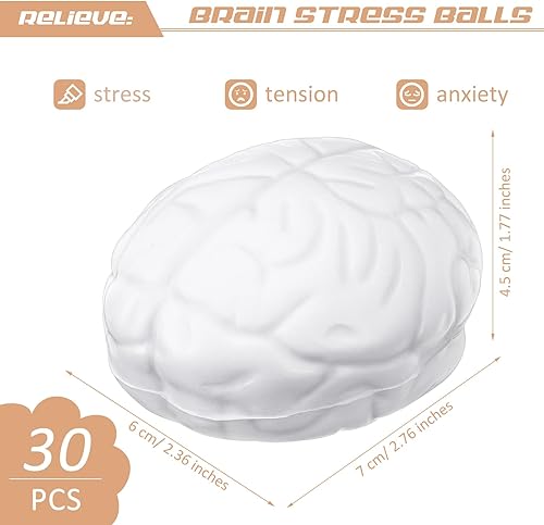 Miniatura 3 de 30 piezas de bola de estrés cerebral de Halloween juguete para apretar de 2.76 pulgadas de poliuretano para ejercicio muscular de mano, juguete