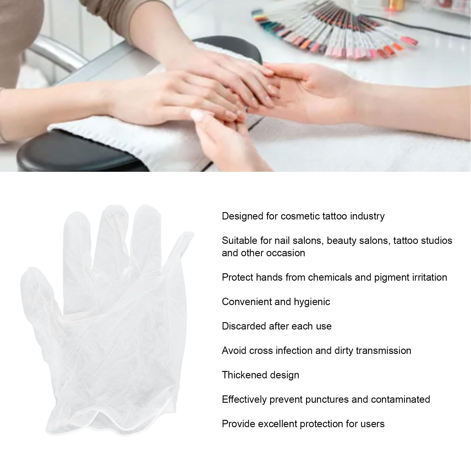 Thicken Disposable PVC Gloves 100Pcs, Transparent, Nail Beauty for Cooking Cleaning, Suitable for Cosmetic Tattoos