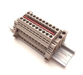 Dinkle Solar Combiner DK4N 10 Gang Box Connector DIN Rail Terminal Blocks, 10-22 AWG, 30 Amp, 600 Volt Power Distribution