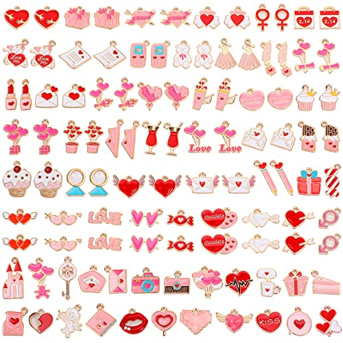 SANNIX 110Pcs Valentines Day Charms Gold Enamel Jewelry Making Charm
