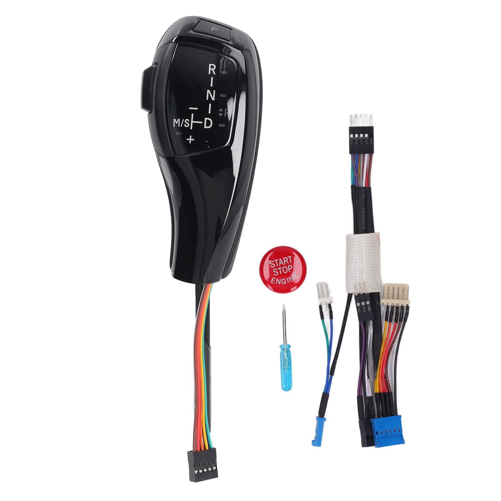 Kit de actualización de cabezal de palanca de cambios con perilla de palanca de cambios LED, mango LED estilo serie F con botón de arranque y parada del motor, agarre de cuero PU (Negro brillante)