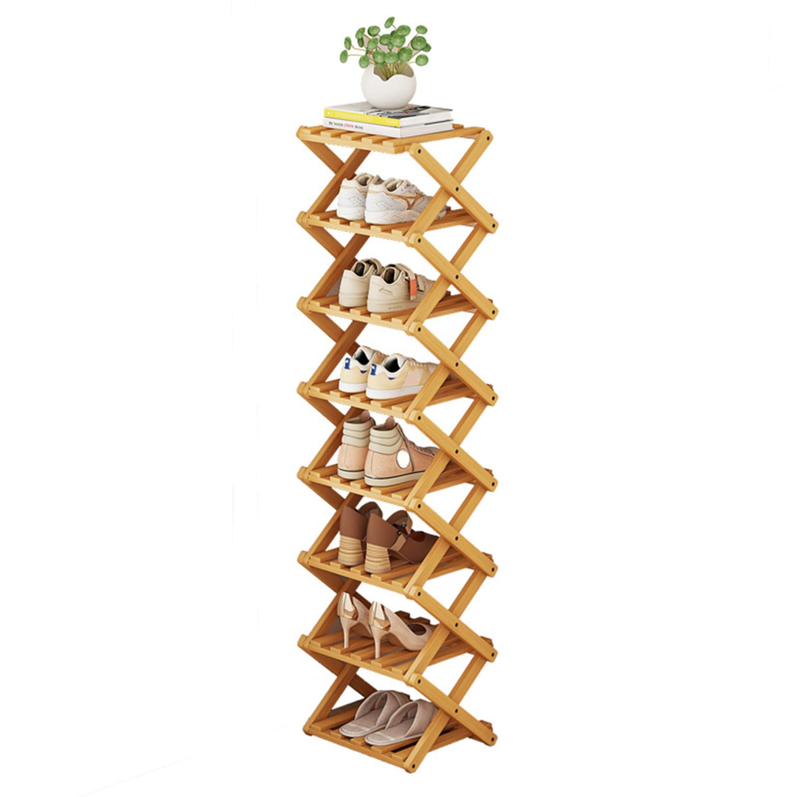 diceevil 8-Tier Bamboo Folding Shoe Rack, Slim Storage for Small Spaces