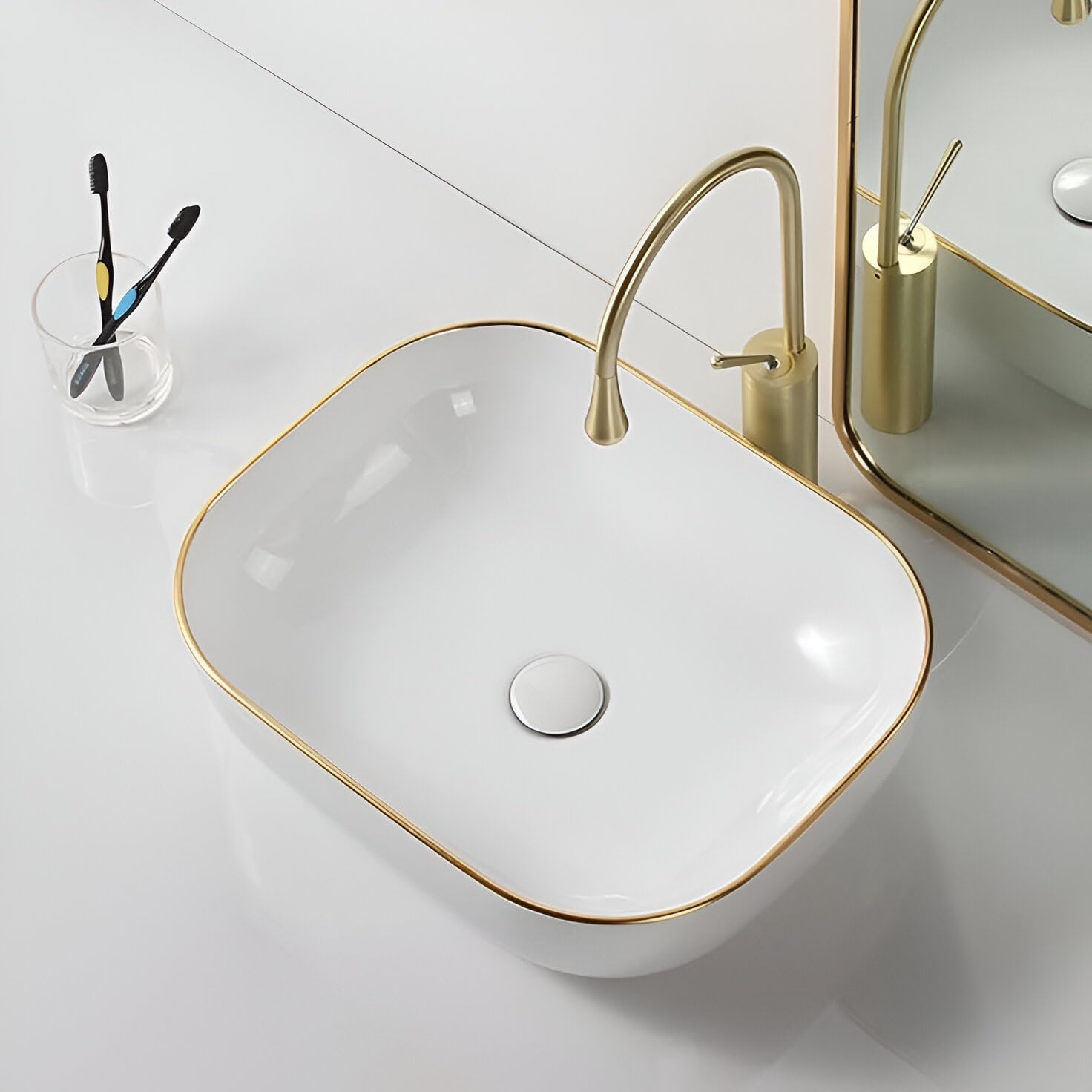 OSOSAM White Ceramic Vessel Sink with Golden Line (18x13x5.5 Inch, Glossy Finish) (B0CFBDNFDR) Amazon Price History, Amazon Price Tracker