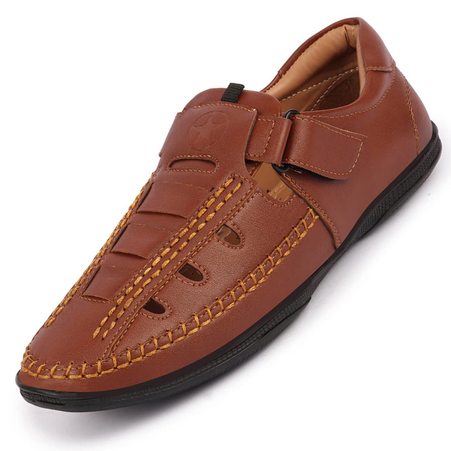 FAUSTO FST FOSMS-2008 TAN-44 Mens Tan Open Sided Stitched Laser Cut Roman Sandals with Ankle Strap (10 UK) (B0BBRSZ5TC) Amazon Price History, Amazon Price Tracker