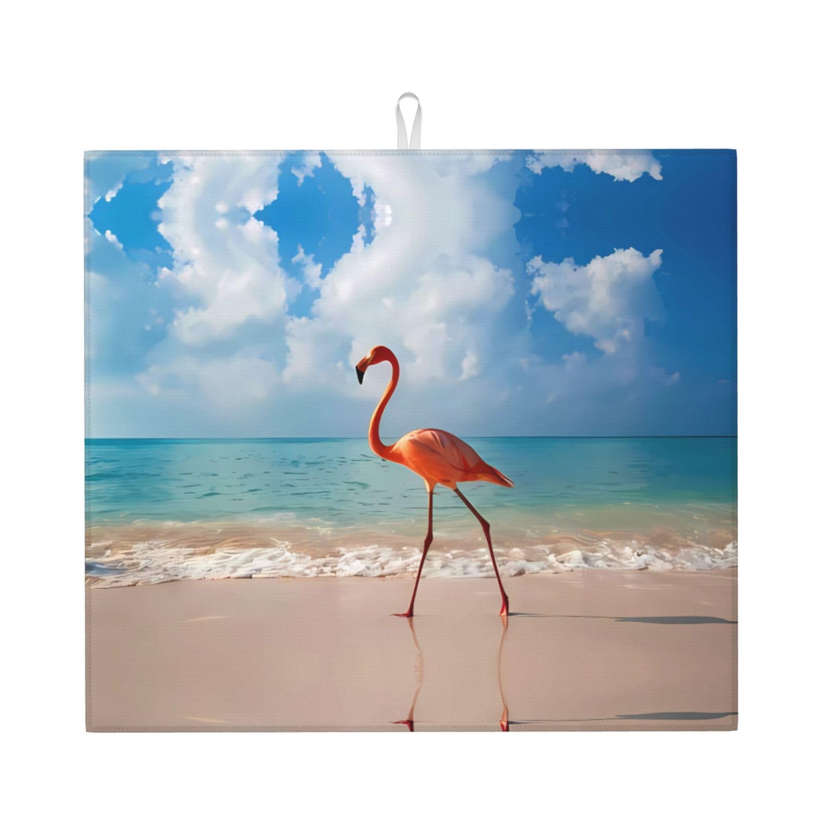 YYHWHJDE Pink Flamingo Walking on The Beach Prints Kitchen Drying Mat – Absorbent Microfiber Throw for Dishes, Non-Slip Counter Cover, Quick-Dry Layer with Durable Construction