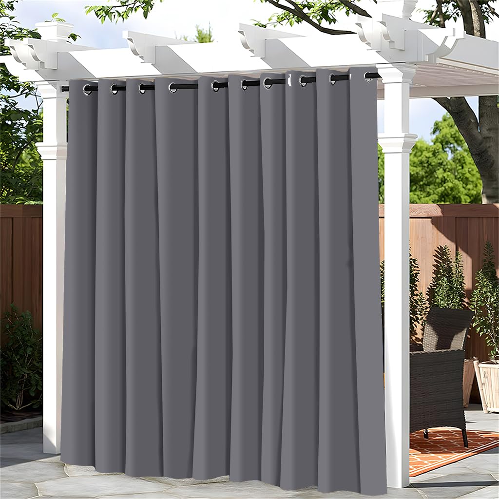 Hiseng Outdoor Curtains for Patio Waterproof 1 Panel Sheer Outdoor Curtains Weatherproof Privacy Gazebo Curtains for Pergola, Porch, Sunlight&UV Blocking -Solid Color (132x160cm,Dark Gray)
