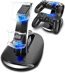 Suporte de Carregamento do Controlador PS4, Estação de Carregador Duplo USB com Indicador LED para Playstation 4 / PS4 Slim Pro e Controlador PSVR, Preto