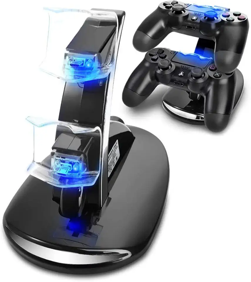 Suporte de Carregamento do Controlador PS4, Estação de Carregador Duplo USB com Indicador LED para Playstation 4 / PS4 Slim Pro e Controlador PSVR, Preto