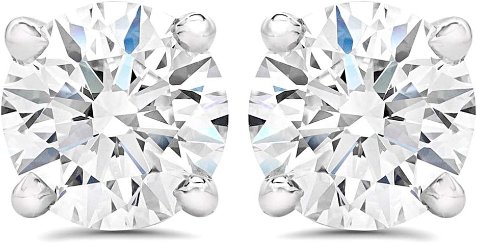 AGS Certified (Near Colorless VS1-VS2) 1/5ct TW to 2.00ct TW Natural Diamond Stud Earrings Set in 14K Gold with Screw