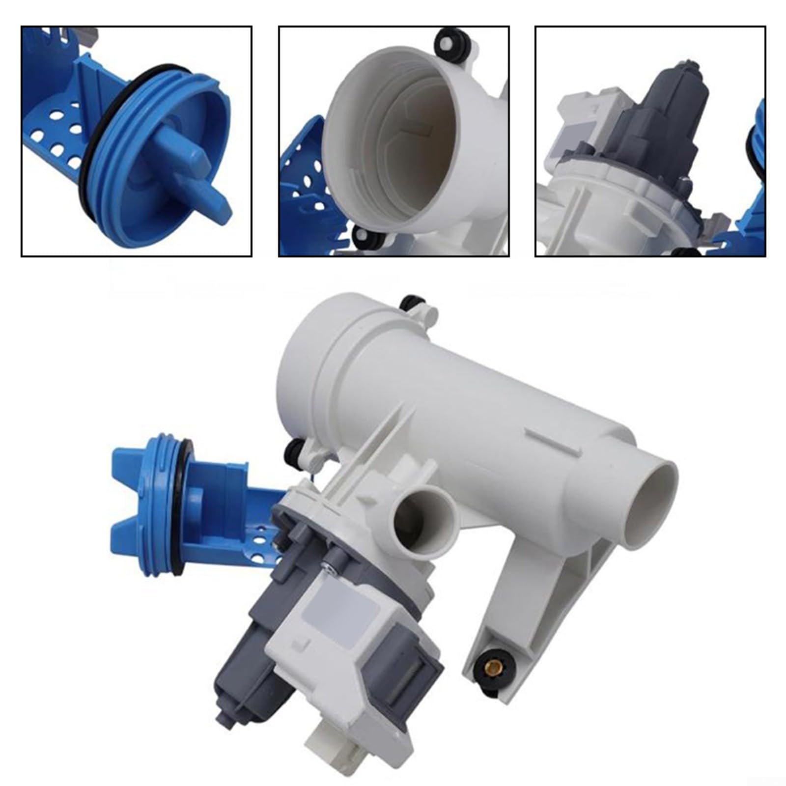 Conjunto de drenaje y filtro de lavadora, con pieza de repuesto WH11X29539 120V-60Hz ABS gris azul para una eliminación eficiente de agua para