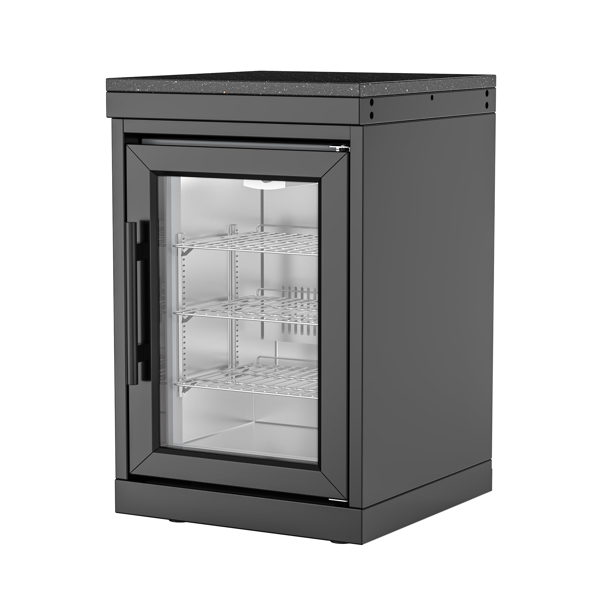 Stainless Steel Outdoor Refrigerator Cabinet, 68L Built-In Double Door Refrigerator with Brushed SS Frame, 0-10°C Adjustable Temp with LED Light, for Modular BBQ Grill Island (Black)