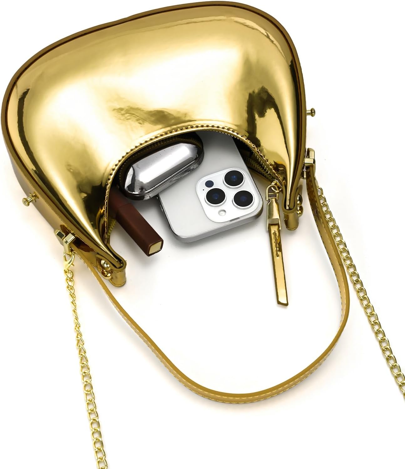 Cute Metallic Purses for Women Stylish Crescent Shoulder Bag Small Gold Crossbody Purse Patent Underarm Moon Bag - Image 6