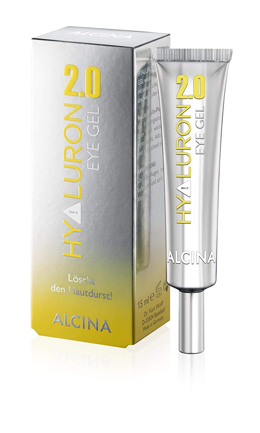 ALCINA Hyaluron 2.0 Eye Gel with Hyaluronic Acid - Hydrating & Moisturizing with Anti-Wrinkle Effect - Reduces puffiness – For a firm & smooth appearance around the eyes - 15 ml/Made in Germany