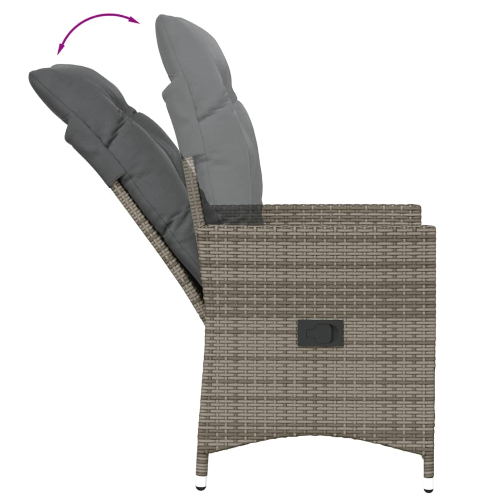 Homgoday Poltrona da Giardino Reclinabile in Rattan PE Grigio con Cuscini, Schienale Regolabile, per Esterno, 110kg
