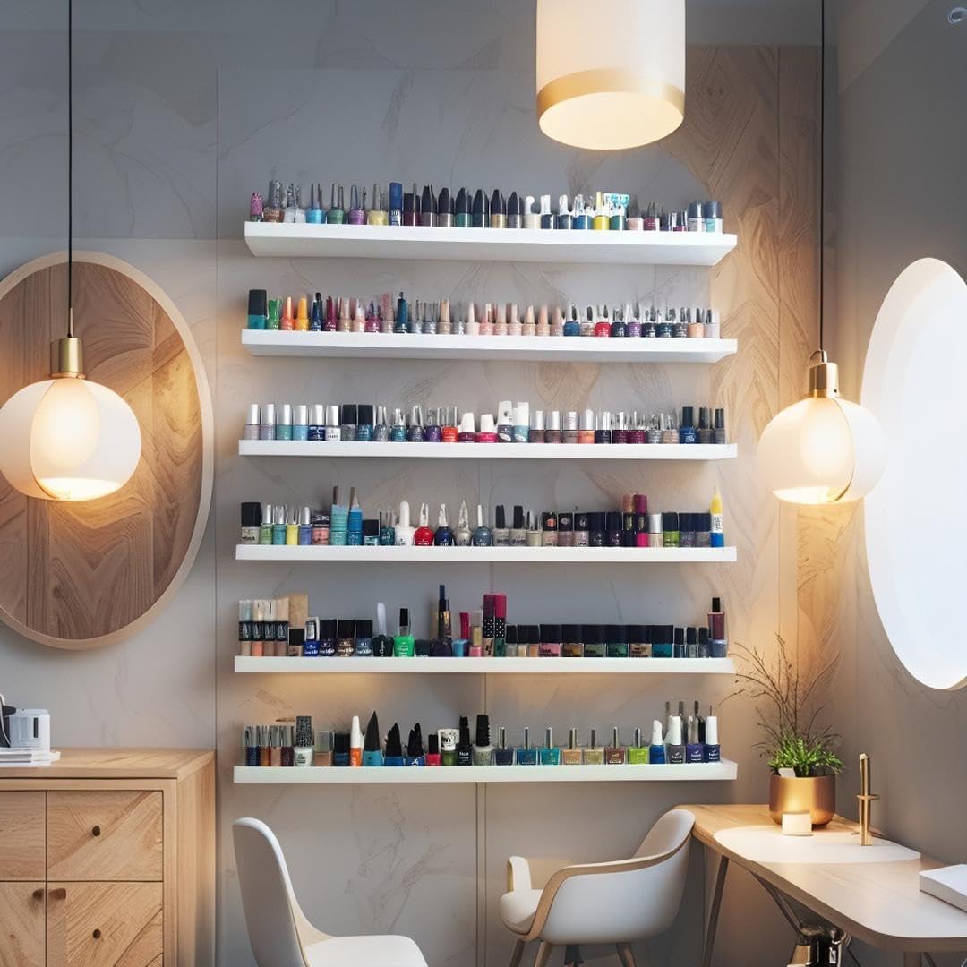 Nail Polish Wall Shelf Organizer – Set Acrylic Wall Mounted Racks for Salon, Home, Beauty Room – Nail Varnish Holder with Clear Display (40inch, 4, Nail)