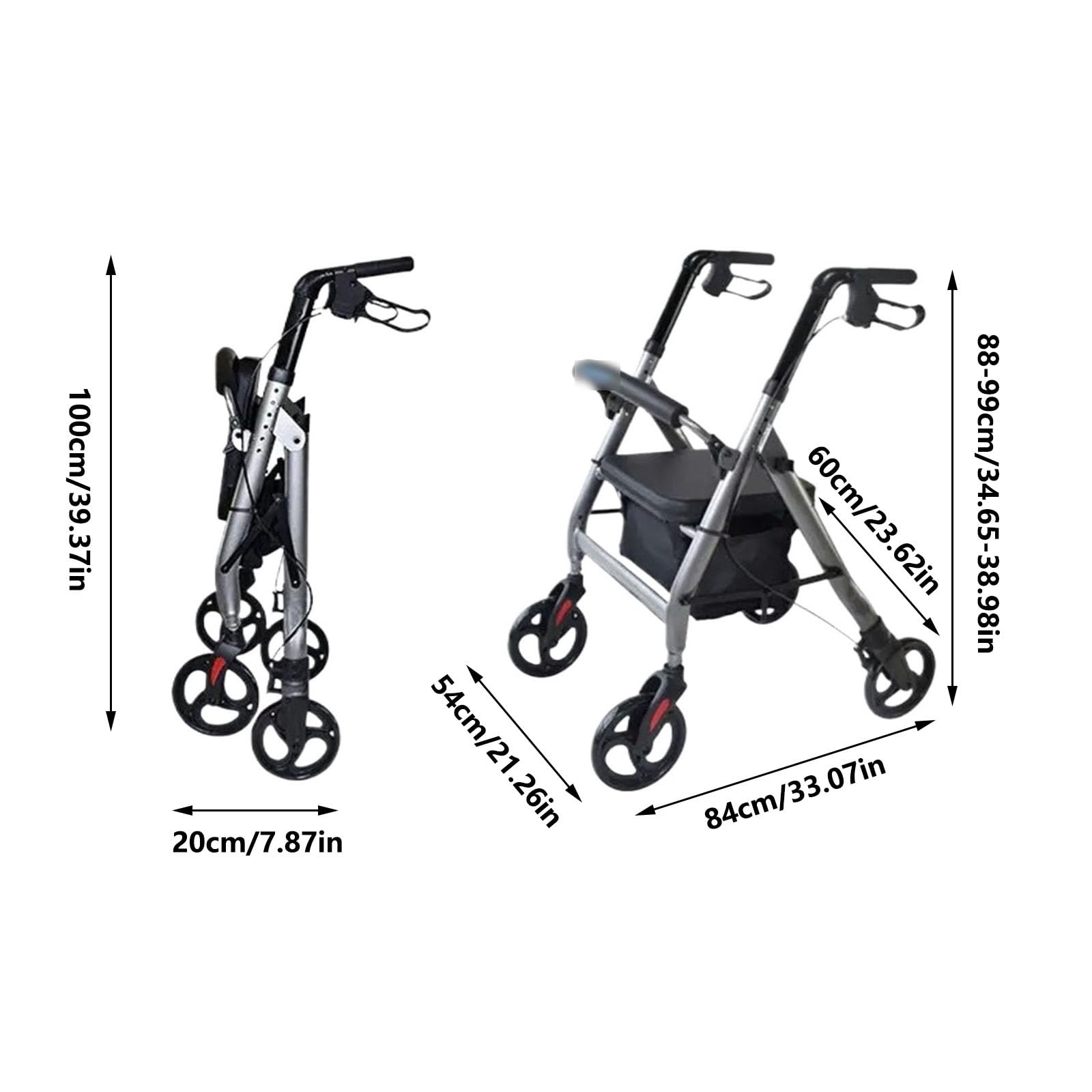 Chodzik Rollator Składany wózek na 4 kołach dla osób starszych niepełnosprawnych Anti Rollover Assist Walking pomoc w poruszaniu się może pchać i siedzieć laska Pomoce do chodzenia