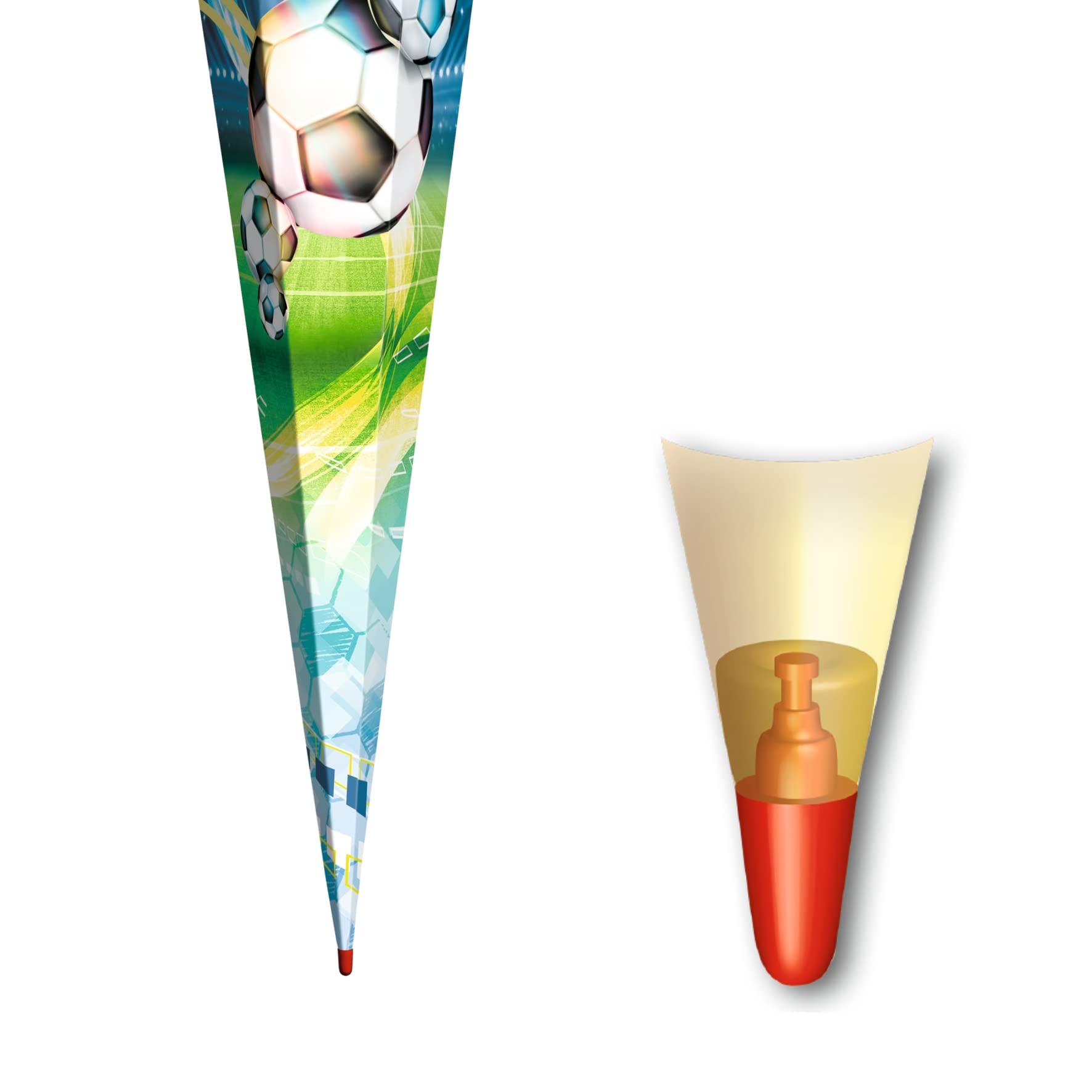 ROTH Schultüte groß Fußball 85 cm - 6-eckig Rot(h)-Spitze Tüllverschluss - Zuckertüte Schulanfang