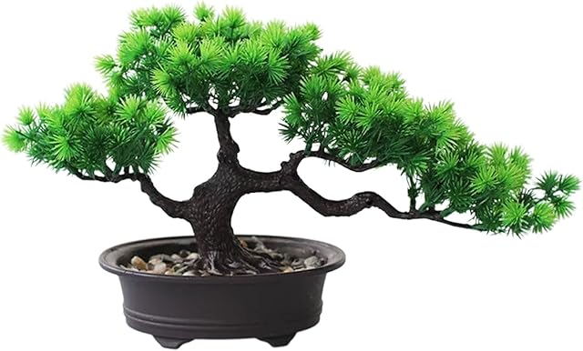 AIVORIUY Artificial Bonsai Tree Fake Plant Decoration Potted Tree Small Faux House Plants Japanese Pine Plastic Plant for Home Office Indoor Hotel Windowsill Desktop Display Trees Zen Decor
