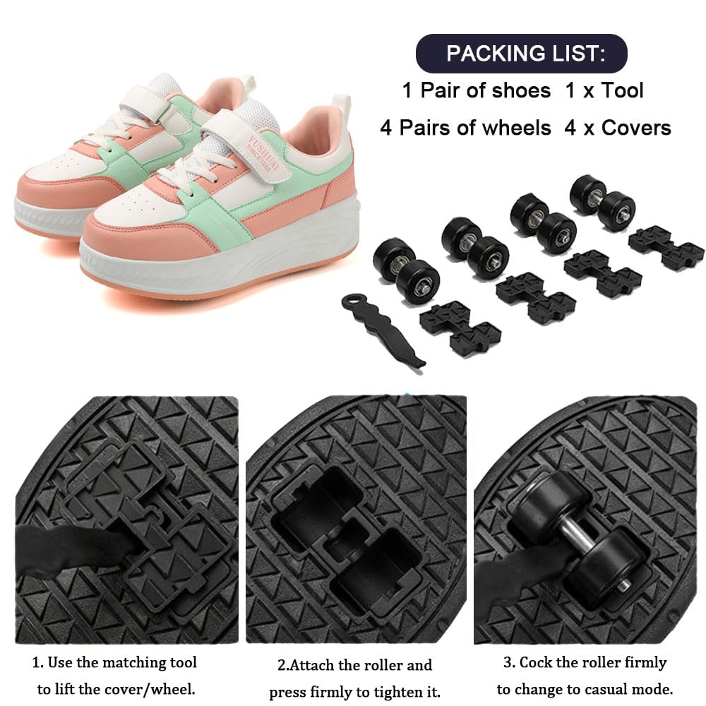 ENEN Zapatos con Ruedas, Zapatillas con 4 Ruedas para Niños y Niña, Zapatillas de Correr al Aire Libre de Patinaje sobre Ruedas Multifuncionales en 4 Ruedas Tallas 31-40 EU