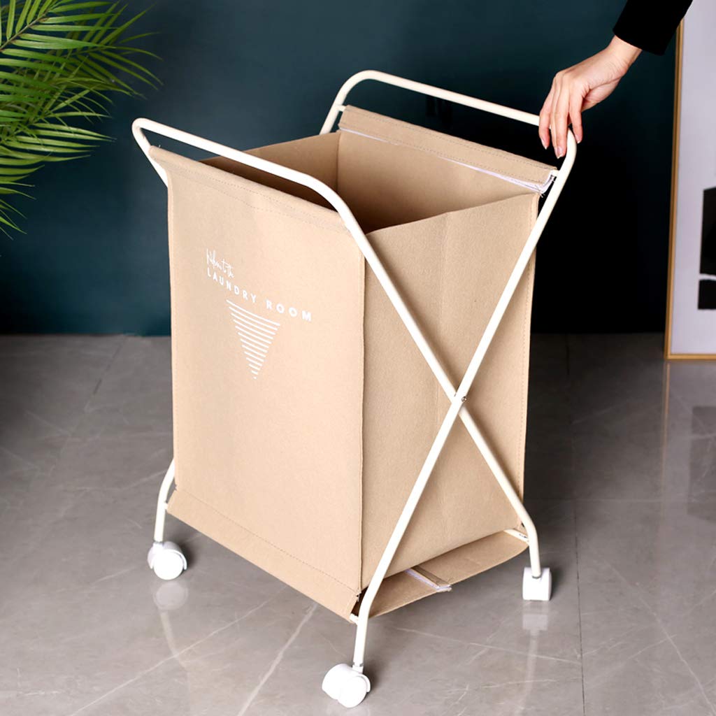 Zwinięty kosz do prania, Kosz na pranie z 4-kołowymi wyjmowanymi torbami materiałowymi Składany wielokolorowy 16x12x26 cali(Beige)