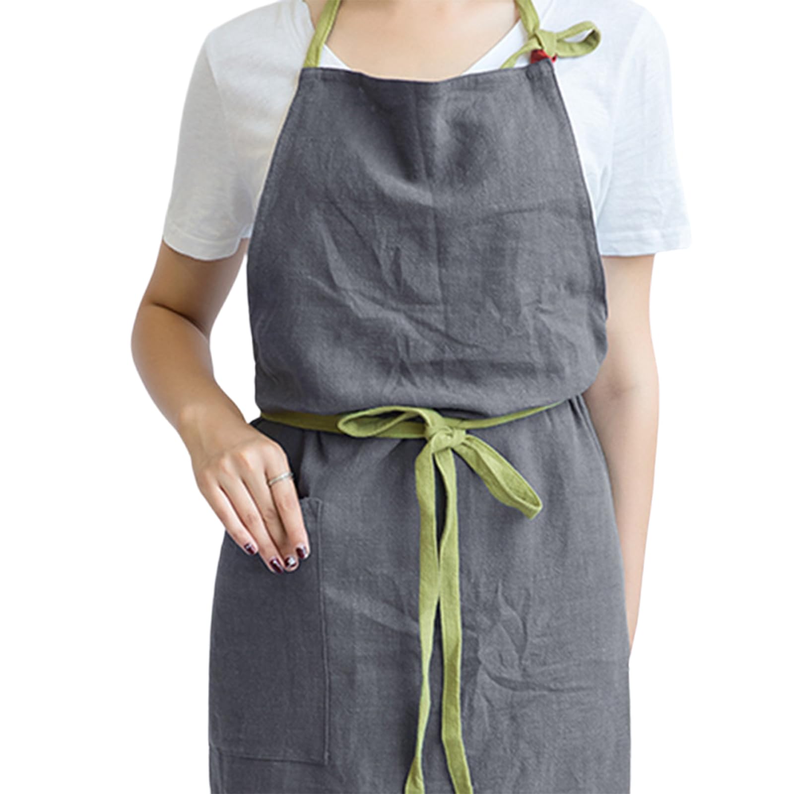 Tabliers Femmes Style Japonais Ajustable Vintage Tablier De Cuisine avec Poches pour La Maison, Le Jardinage, La Restauration, Le Barbecue, Le Restaurant Chrome,One Size