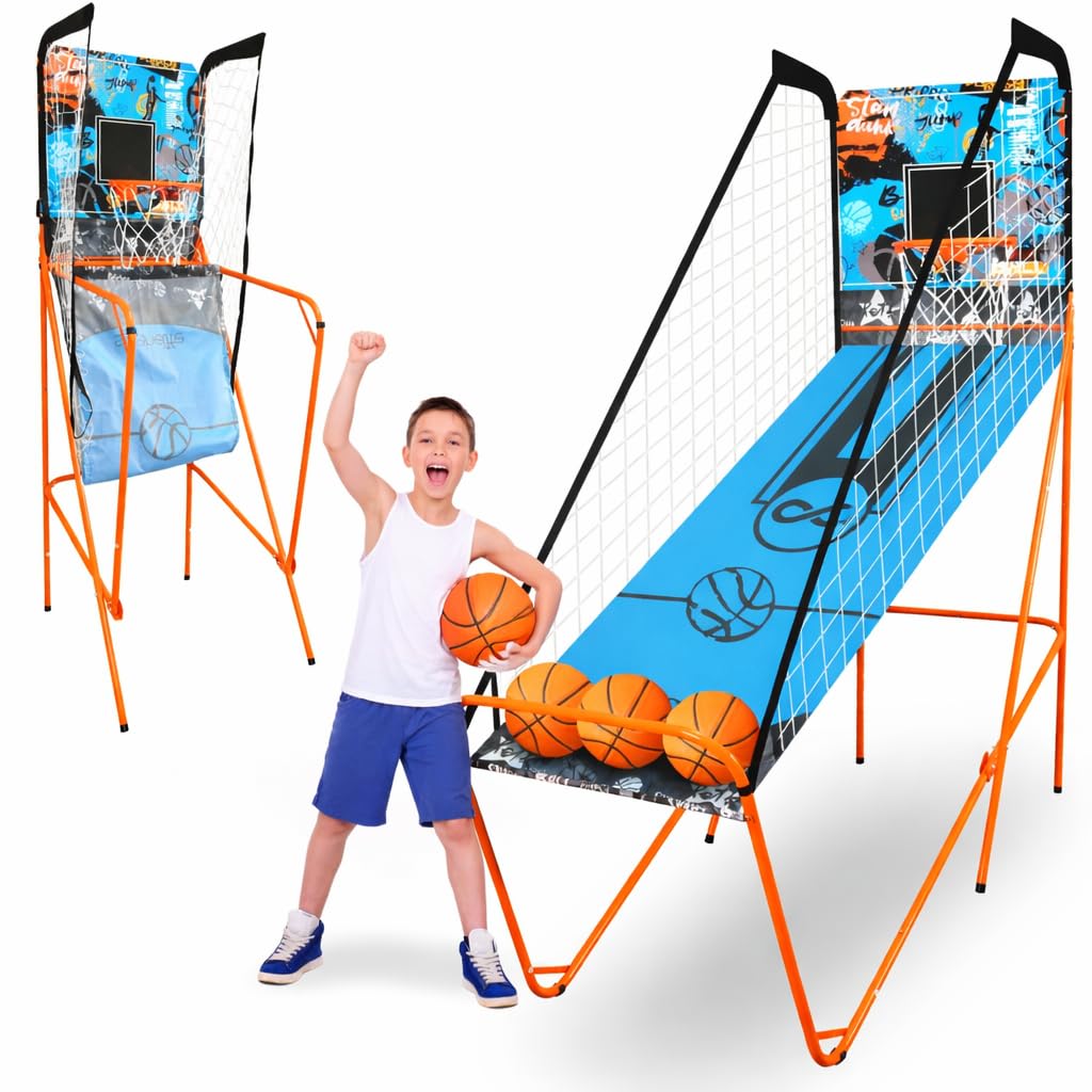 SereneLife Basketball Arcade Game, Foldable Basket Ball Shot Hoop Game, Outdoor Sport/Indoor Home Arcade Room w/Digital LED Scoreboard & Play Timer, Electronic Shooting Machine for Kids & Adults