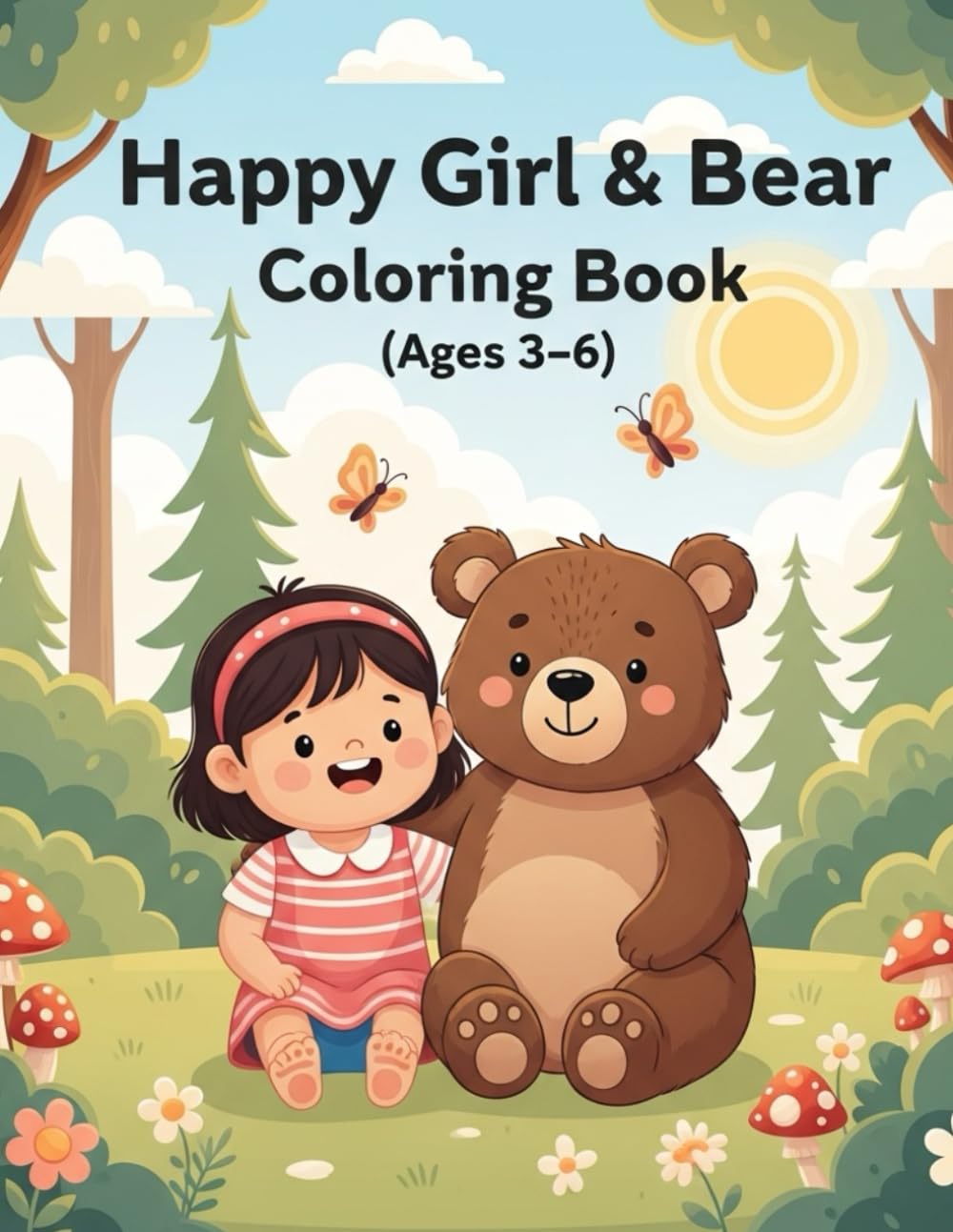Happy Girl & Bear Coloring Book (Ages 3–6) Cute and Simple Forest Scenes for Little Artists