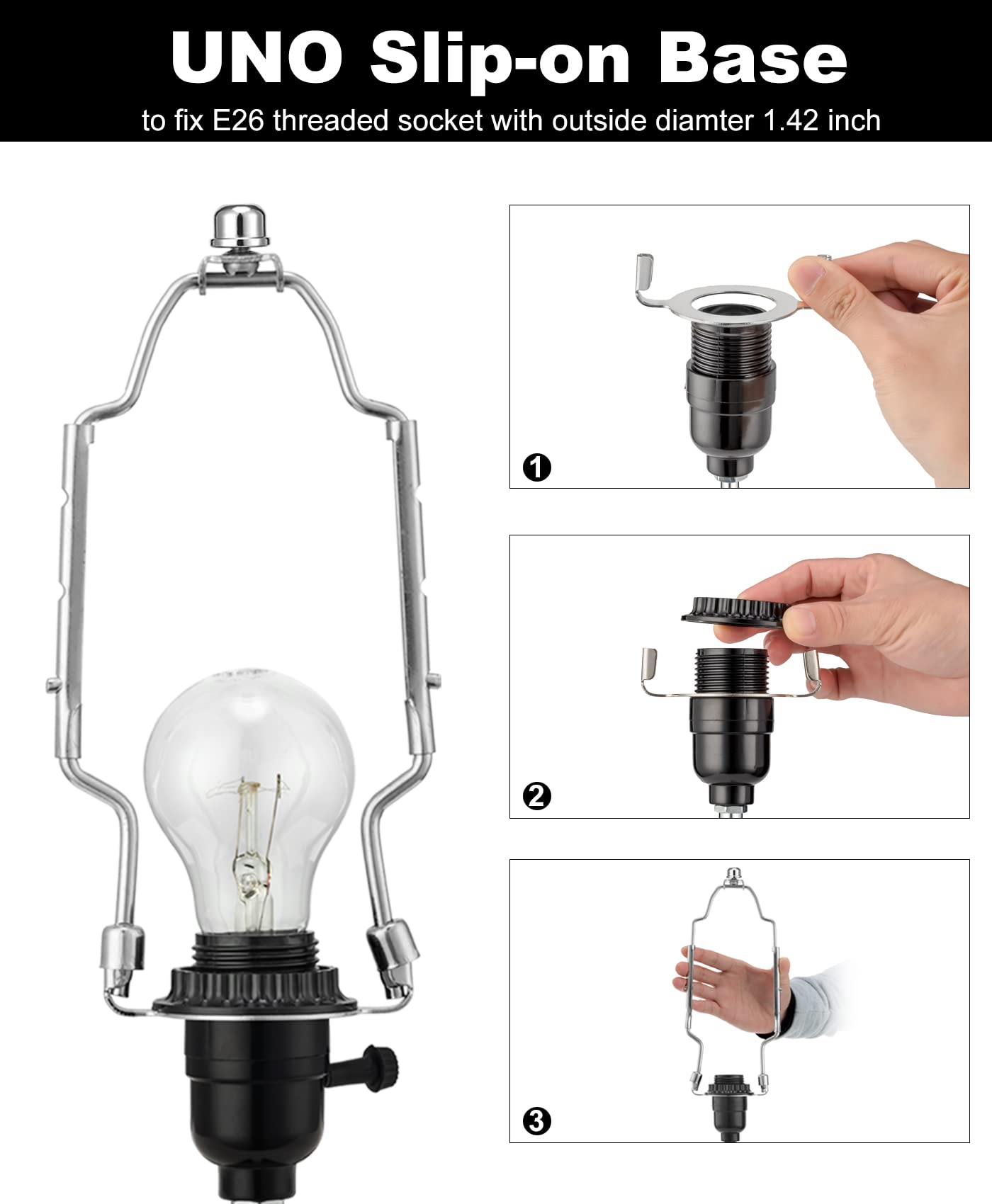 DZS Elec 1 Lampe Harpe En Laiton De 17,8 Cm Avec Base De Lumière Et Abat-jour Pour Lampe De Table/sol, Adaptateur UNO Fitter Convertisseur Finial Set