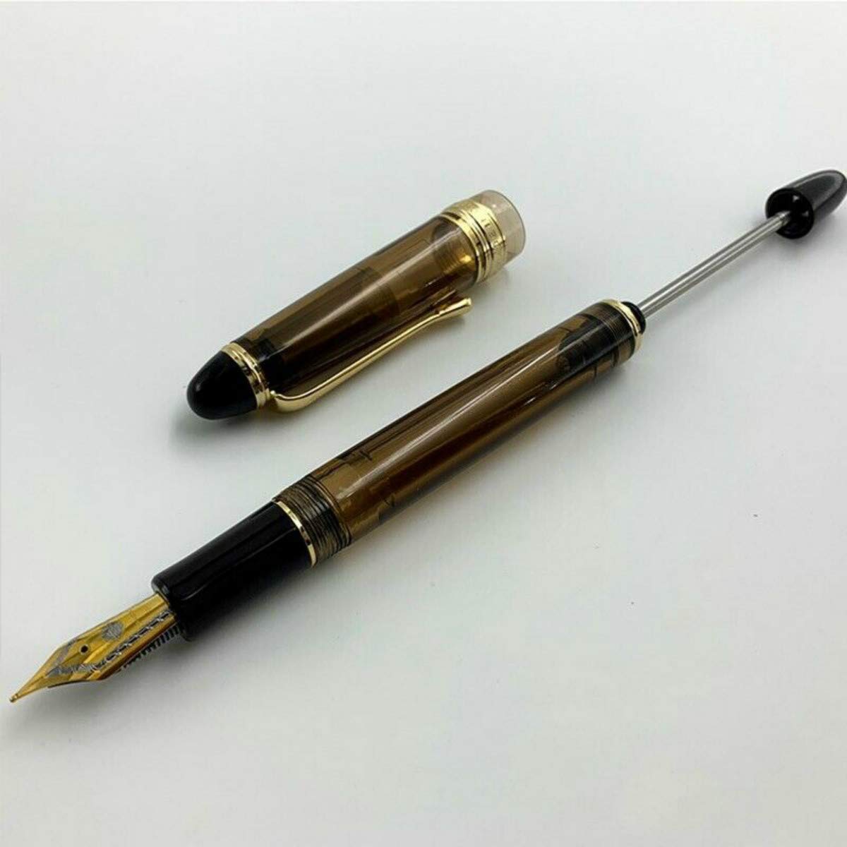 VIDOO 0.5Mm Nib Marrone Traslucido Vaccum Riempimento Fontana Penna Scrittura Regalo Ufficio Ufficio Forniture - B