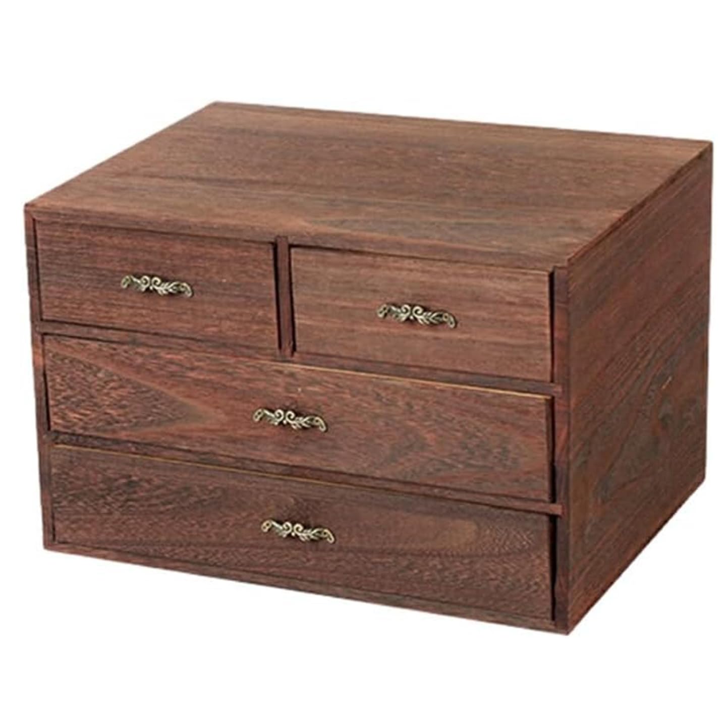 EdirFtra Vintage wooden drawer style storage cabinet with multi-layer jewelry storage and organizing compartments on the desktop, sufficient to meet different storage needs,33 * 23 * 18cm