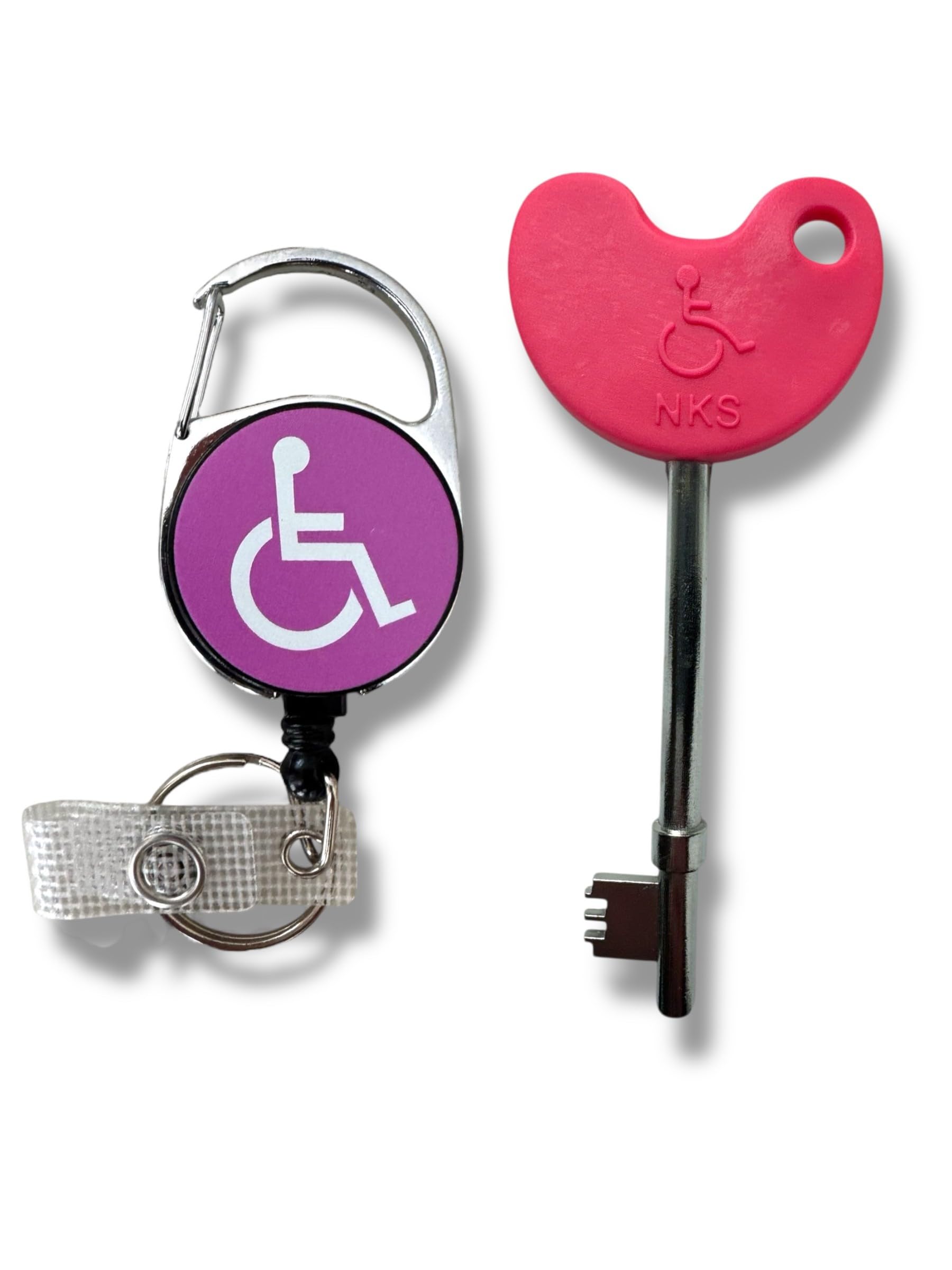 Compatible NKS/Radar UK Disabled Toilet Key with Retractable Disabled Badge Reel (Pink)