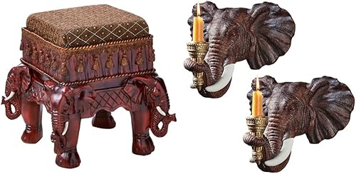 Design Toscano Maharajah Elephants - Taburete tapizado para decoración india 13 pulgadas madera y elefante NG930614 decoración africana candelabro