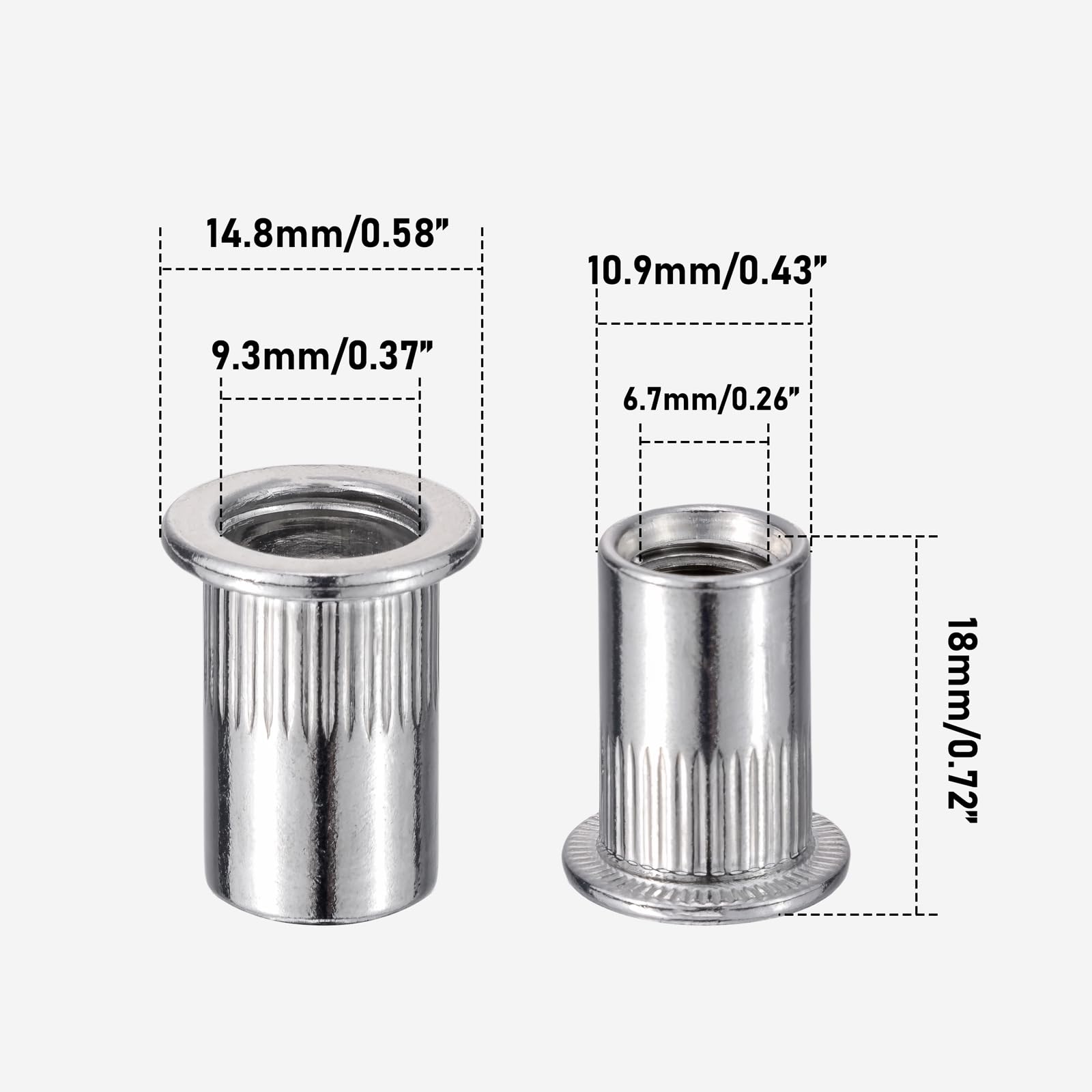 Pxyelec 100 stuks M8 platte kop aluminium klinkmoeren blindinzetmoeren, klinkmoeren voor staal, legering, koper, kunststof