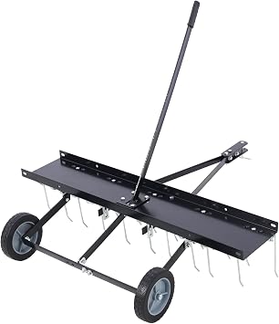 40-inch 20 Spring Steel Tines, Dethatcher ATV or Mower, Tow Behind Lawn Rake with Lift Handle for Garden Farm Grass, Black