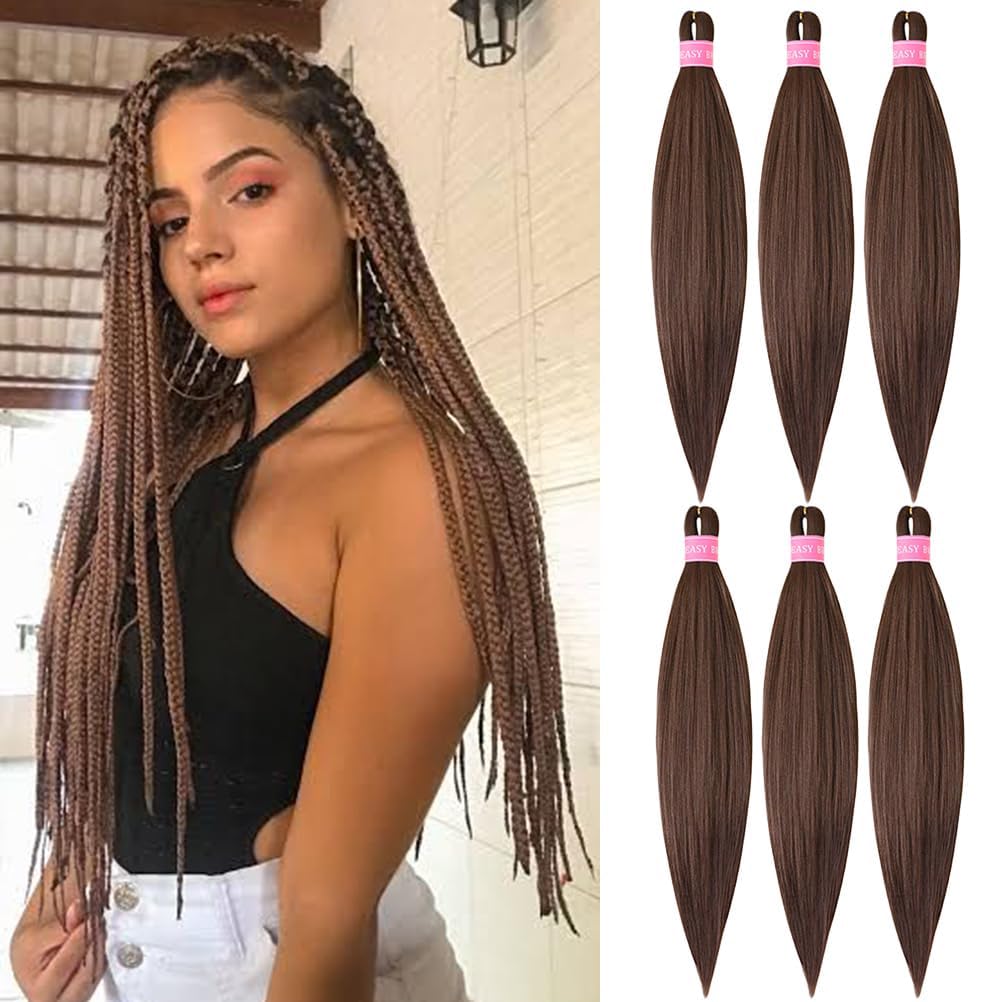 Extensión de pelo sintético preestirado para trenzado, suave, preestirado para mujer (marrón, 20 pulgadas)